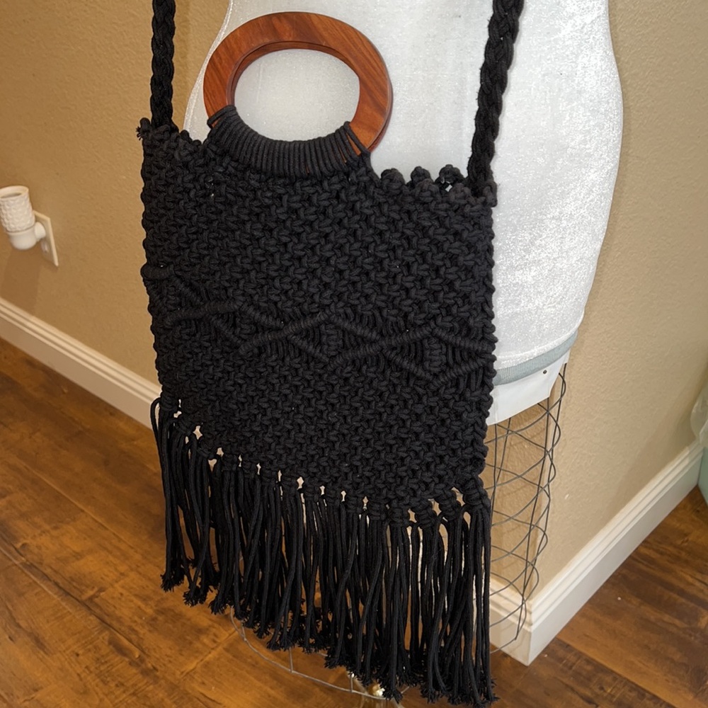 Danielle Nicole Fringe Hippie Boho Crochet Satchel - image 2